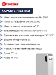 ��������� Thermex Piola 2000 Wi-Fi (745�220�485) �� 25 �2, 2000 ��, ��.���, �����, �����
