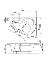 Ванна акриловая VAGNERPLAST FLORA 150 L (1500х1000х430) угловая, левая VPBA151FLA3LX-04
