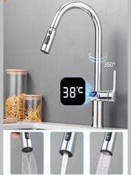 Смеситель для кухни ESKO K15 LED (K15LED) однозахв, вытяж излив, дисплей, датчик температуры, хром — изображение 3