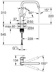 ��������� Grohe Eurosmart 30567000 ��� �����, ������� U-�������� �����, ������������, ����: ����