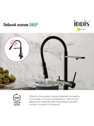 Смеситель Iddis ACE для кухни, с каналом для фильтров. воды, гибкий излив, черный матовый ACEBLFFi05