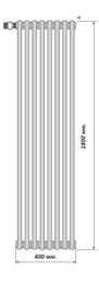 Радиатор Purmo Delta LaserLine 2180 двухтрубчатый (1800х400х63) 8 секций, 1320Вт, бок.подкл, белый