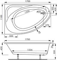 Ванна акриловая VAGNERPLAST HAPI 170 L (1700х1100х450) угловая, левая VPBA170HAP3LX-04