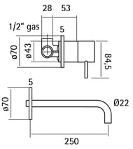 Смеситель для раковины CISAL Xion встраиваемый, излив 25см, нерж.сталь XI002511D1
