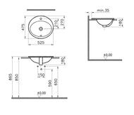 Раковина Vitra S20 (525х475х180) встраиваемая, антибактериальное покрытие, белый 5468B003-0001