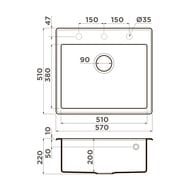 ����� Omoikiri TEDORI 57-BL (570�510�220) �������, ����������, ������ 4993980