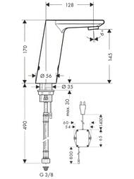 Чертёж Смеситель Hansgrohe Metris S 31102 для умывальника бесконтактный, с регулир.темпер., питание от сети