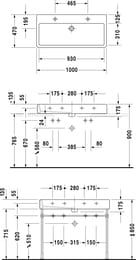 Умывальник DURAVIT VERO 1000х470х175 2 отверстия на 2 смесителя, перелив 0454100024