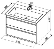 Тумба под умывальник Aquanet Lino 80 790х533х495 подвесная, 2 ящика, цвет: дуб веллингтон 253912
