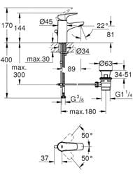 ��������� Grohe BauFlow 23751000 ��� ����������� ������������, ����.��������, S-Size, ����