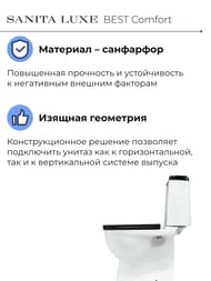 Унитаз компакт Sanita Luxe BEST Comfort (640x340x770) сиденье из дюропласта, микролифт, белый/черный WC.CC/Best/2-DM/BLK.G/S1