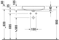 Раковина Duravit DuraSquare 600х345 шлифов., без площади под смеситель, без перелива 2355600000