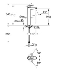 Смеситель Grohe BauLoop 23764000 для умывальника однорычажный, XL-Size, хром