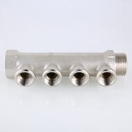 Коллектор VALTEC 3/4" на 4 выхода 1/2"В магистральный без кранов, никель VTc.550.N.0504