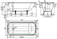 Ванна чугунная эмалированная Wotte Start 1500x700 б/ручек, б/ножек