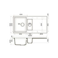 Мойка Omoikiri SAKAIME 100-2-PL (1000х500х200) врезная, 1,5 чаши, тетогранит, цвет-платина 4993899 — изображение 3