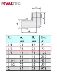 Уголок VALTEC 1/2"ВН с ограничителем, латунь никелированная, VTr.092.N.0004 — изображение 4