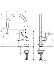Чертёж Смеситель Hansgrohe Talis M54 для кухни 220 поворотный излив 1jet хром 72804000