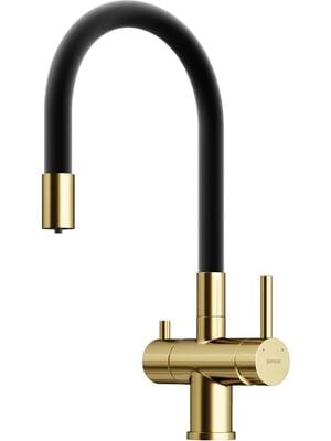 Смеситель SANCOS Lucia SC4004BG для кухни, гибким изливом, с подключением фильтра, браш, золото