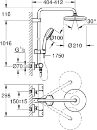 Душевая система Grohe Tempesta Cosmopolitan 27922001  термостат, лейка 100мм, верхний душ 210мм