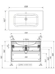 Тумба под раковину Caprigo Novara 85 (838х562х467) подвесная, графит, 2 ящика 34912-L810 — изображение 4