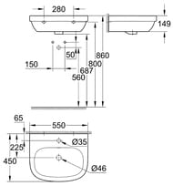 Умывальник Grohe Euro Ceramic 39336000 подвесной (550х149х450)