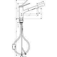 Смеситель Hansgrohe Zesis M33 2jet для кухни 150мм однорычажный, вытяжной душ, мат.черный 74800670