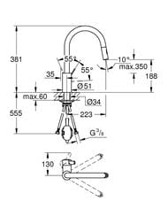 Смеситель для кухни Grohe Eurosmart Cosmopolitan выдвижной излив 188 мм,однозахватный,хром 31481001 — изображение 4