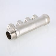 Коллектор VALTEC 3/4" на 4 выхода 1/2"В магистральный без кранов, никель VTc.550.N.0504