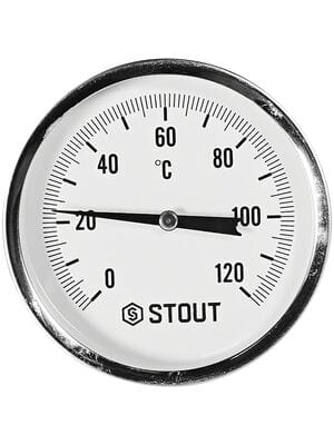 Термометр биметаллический STOUT 0-120*, D80мм, 1/2
