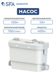 Насос SFA SANIVITE 373х185х275 для душа, умывальника, ванны, биде, стиральной, посудомоечной машины