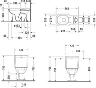 Чаша унитаза-компакта DURAVIT 1930 355х665х400 вертикальный выпуск 0227010000