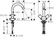 Смеситель Hansgrohe Logis 71221 для умывальника двухзахватный, без дон.клапана, поворот. излив 145мм