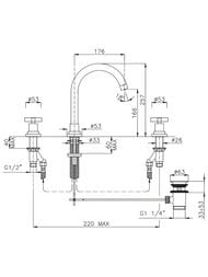 Смеситель для раковины Nicolazzi Mac Kinley 05 2208NKN29 на три отверстия, двухзахв., д/к, никель — изображение 2
