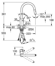 Смеситель для кухни Grohe Eurosmart Cosmopolitan выдвижной излив 188 мм,однозахватный,хром 31481001