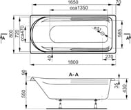 Ванна акриловая VAGNERPLAST HERA 180 (1800х800х430) прямоугольная, белая VPBA180HER2X-04