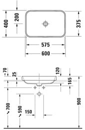 Раковина DURAVIT HAPPY D.2 PLUS 600х400 антигрязевое покрытие WG, белый/антрацит матовый 23596061001