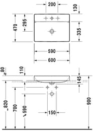 Раковина Duravit DuraSquare 600х470 без отверстия под смеситель, без перелива 2354600070