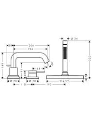 Смеситель Hansgrohe Tecturis S на борт ванны, на 3 отверстия, шлифованная бронза 73447140 — изображение 3
