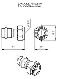 Пресс соединитель VALTEC 18х3/4"В, с накидной гайкой нерж. сталь, VTi.908.I.001805