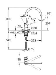 ��������� ��� ����� Grohe BauClassic 207 ��,C-�������� ���������� �����,�������������,���� 31535001