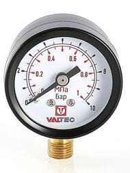 Манометр Valtec, 0-4 бар, 1/8", D40мм, нижнее подключение (радиальное), арт.VT.TM40.DF.01