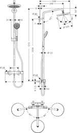 ������� ������� Hansgrohe Croma 220 Showerpipe 27188000 9�/��� ���������,�����. ��������� 400��,����