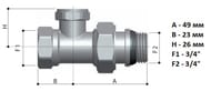 Вентиль Royal Thermo на обратную подводку прямой, 3/4" RTO 50.008