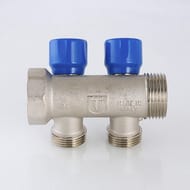 Коллектор VALTEC 1" на 2 подв.с вентилями евроконус 3/4" никель  VTc.560.NE.060502
