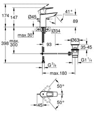 Смеситель для раковины Grohe BauLoop 89 мм, фикс. излив, однозахватный, S-Size, хром 23335001