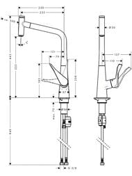 Чертёж Смеситель Hansgrohe Metris Select M71 для кухни 320 мм вытяжной поворотный излив сталь 14884800