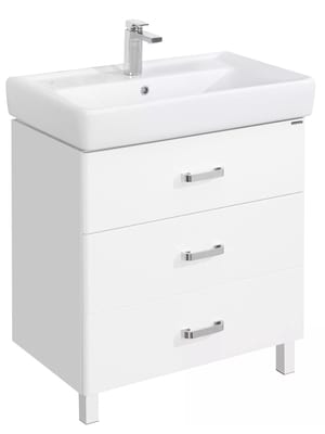 Уценка! Тумба с раковиной AQUATON Америна 80 М 1A1691K1AM010 60x442x688 напольная, 3 ящика, белый глянец (1A169101AM010+1WH302084)