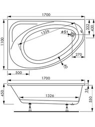 Ванна акриловая VAGNERPLAST HAPI 170 L (1700х1100х450) угловая, левая VPBA170HAP3LX-04
