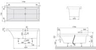 Ванна квариловая Villeroy & Boch SQUARO (1700х750х555) с ножками, белая UBQ170SQR2V-01